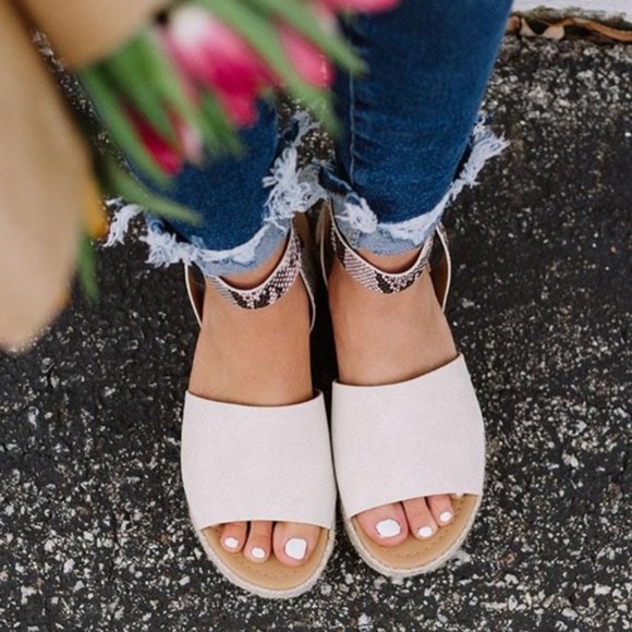 Beige Snakeskin Platform Espadrille Wedge Sandal - Picture 2 of 3